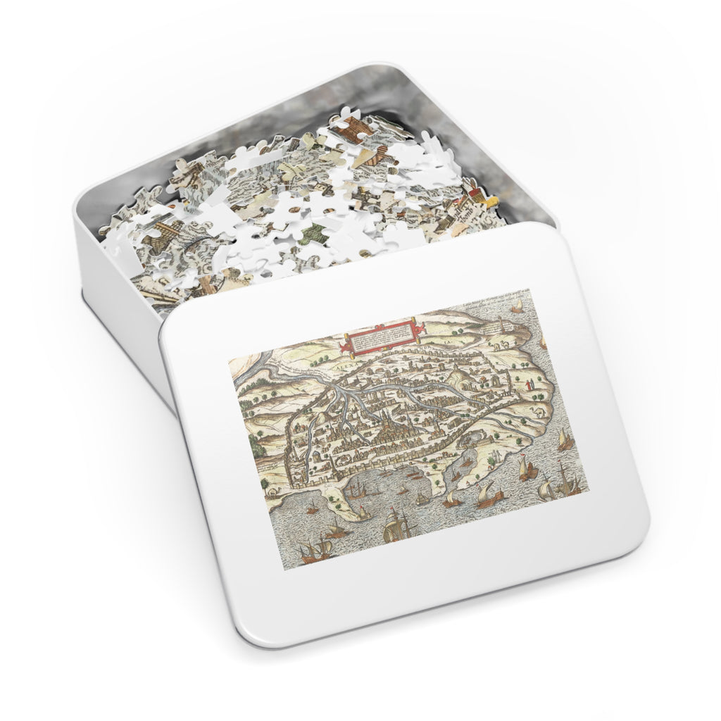 Antique 17th Century Alexandria City-View Jigsaw Puzzle with Tin