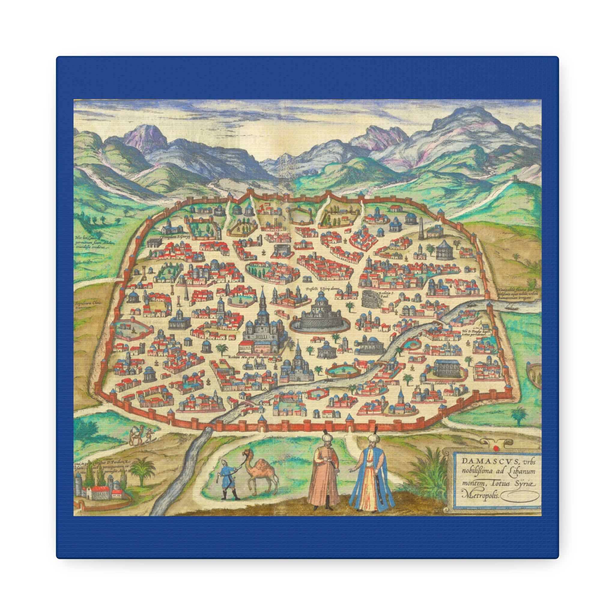 Antique Damascus Syria Birdseye City Map Matte Canvas