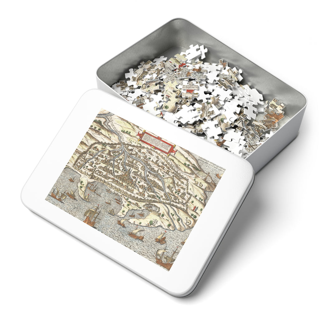 Antique 17th Century Alexandria City-View Jigsaw Puzzle with Tin