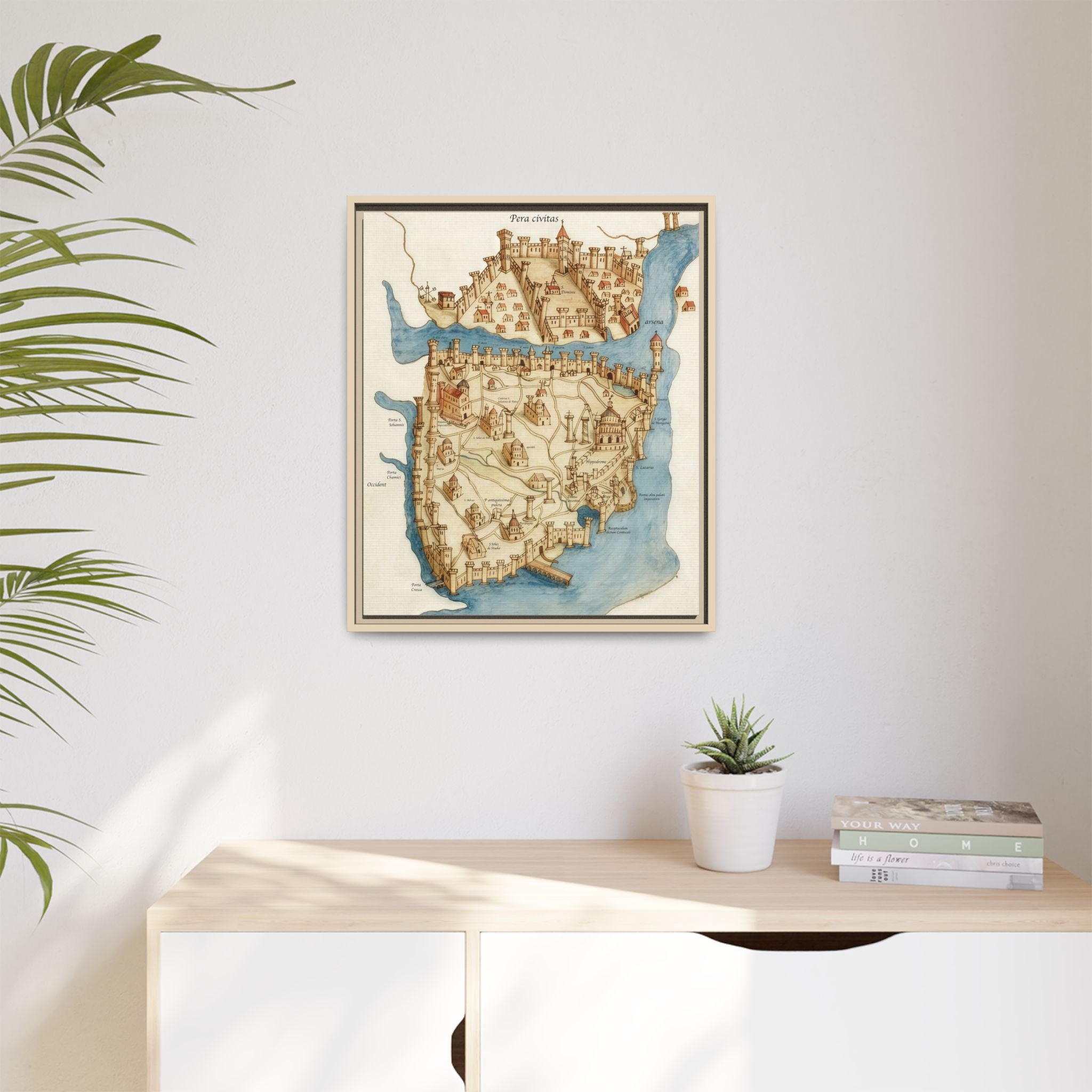 Framed Vintage Constantinople Map Canvas — Matte Nautical Wall Art