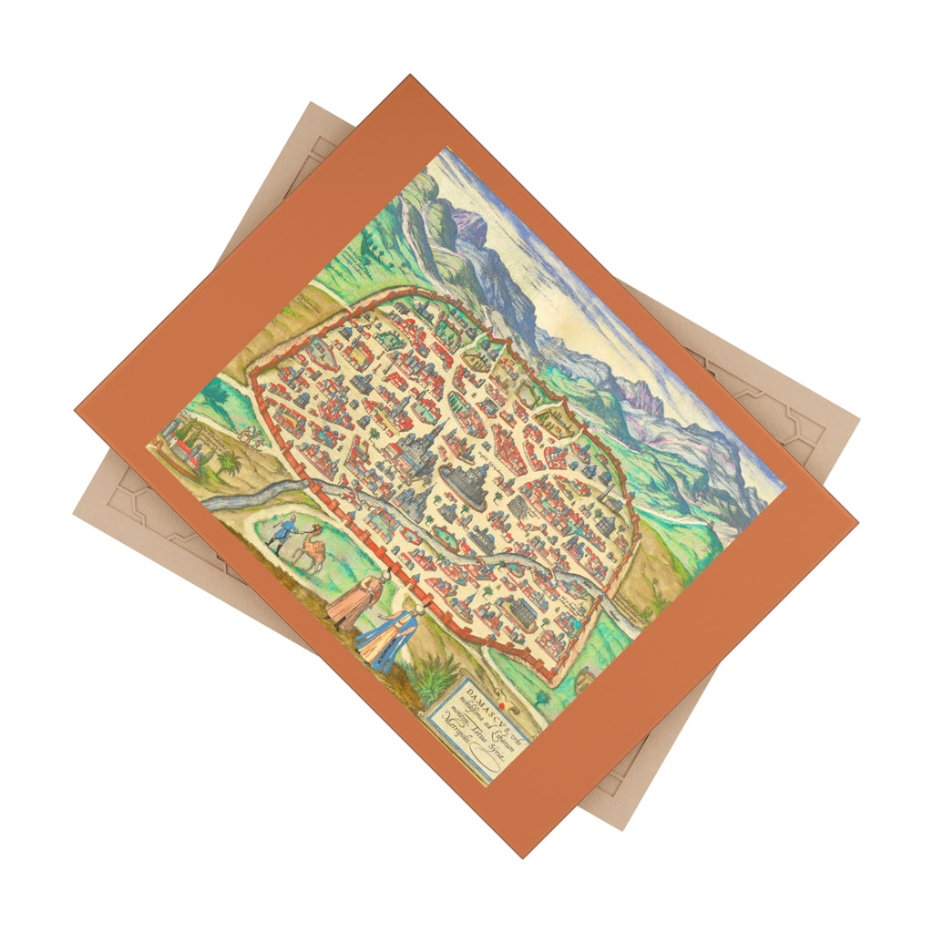 Antique Damascus Syria Birdseye Map Ceramic Tile | Historic Map Wall Tile