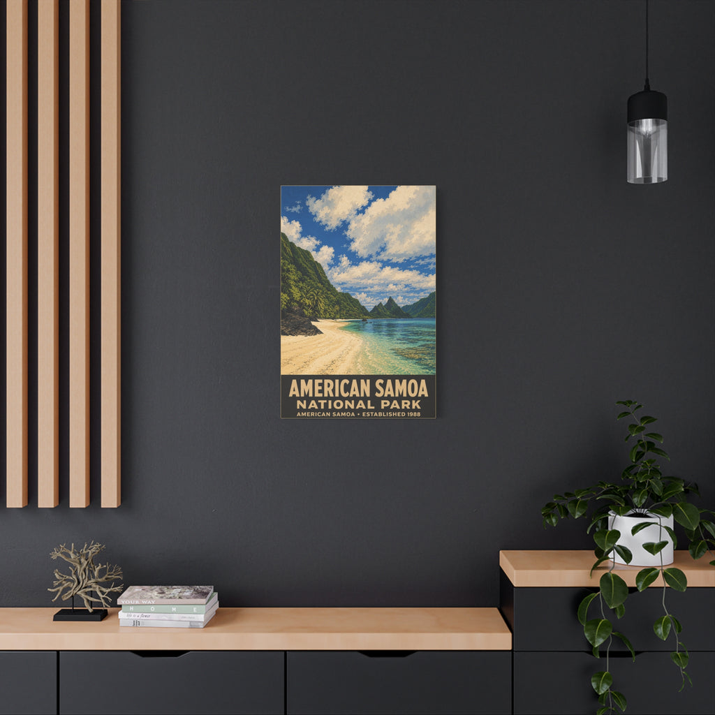 American Samoa National Park Matte Canvas Wall Art — Tropical Beach Vintage Travel Poster