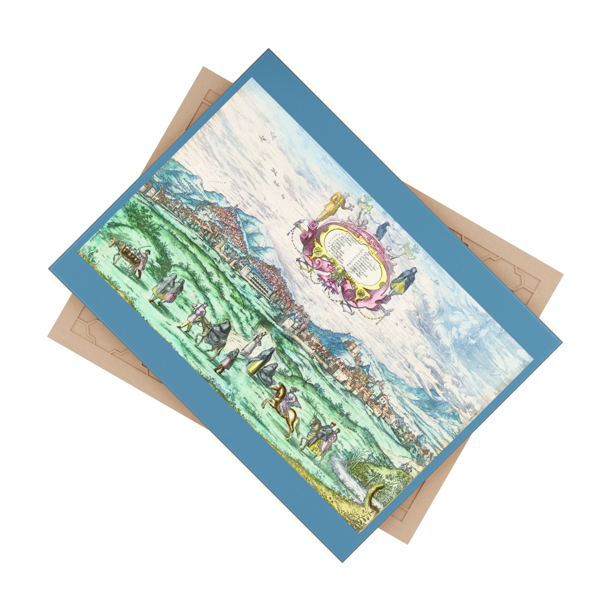 Granada Hand-Colored City View Ceramic Photo Tile | Antique Spanish Cityscape Illustration