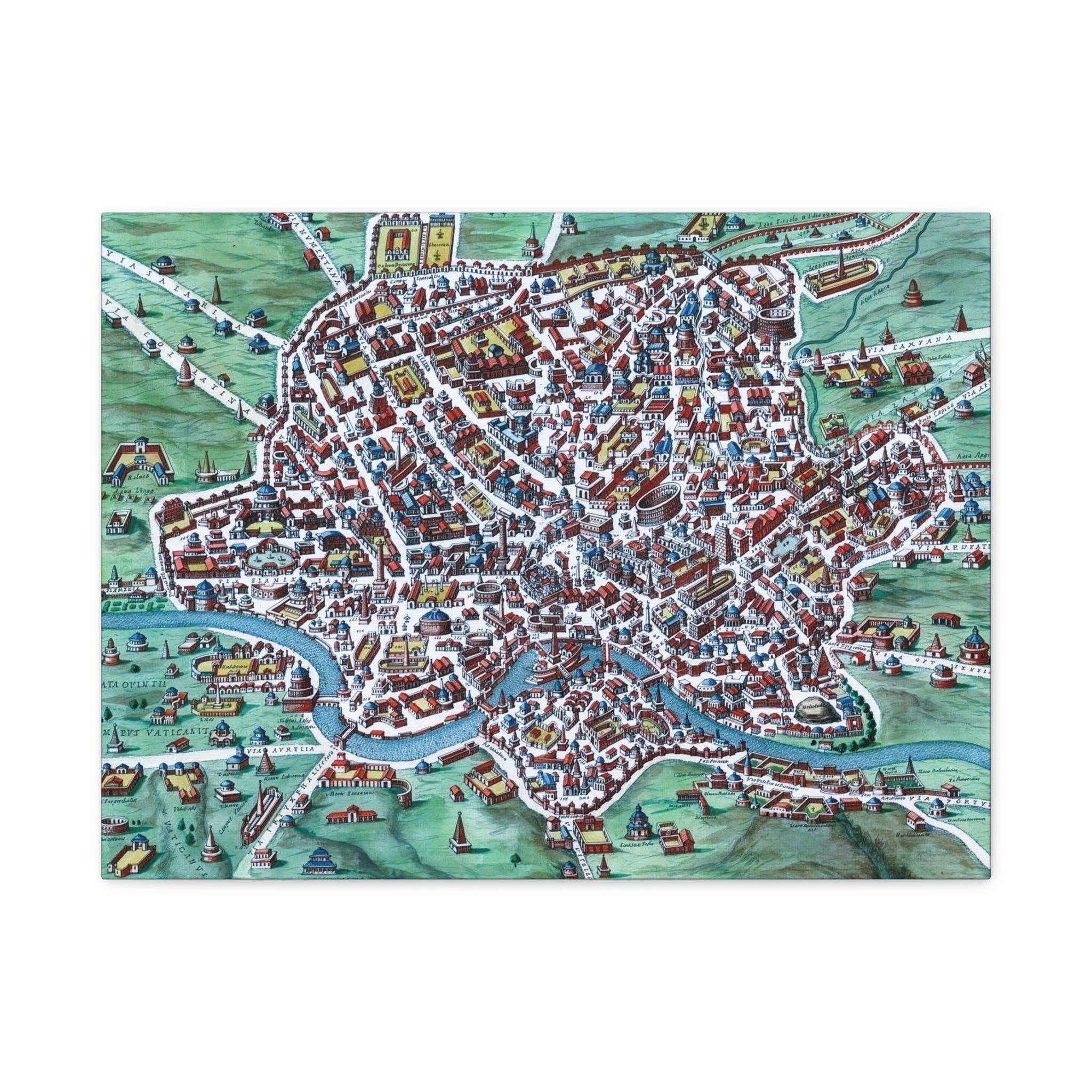 Vintage Bird's-Eye Map of Ancient Rome Matte Canvas