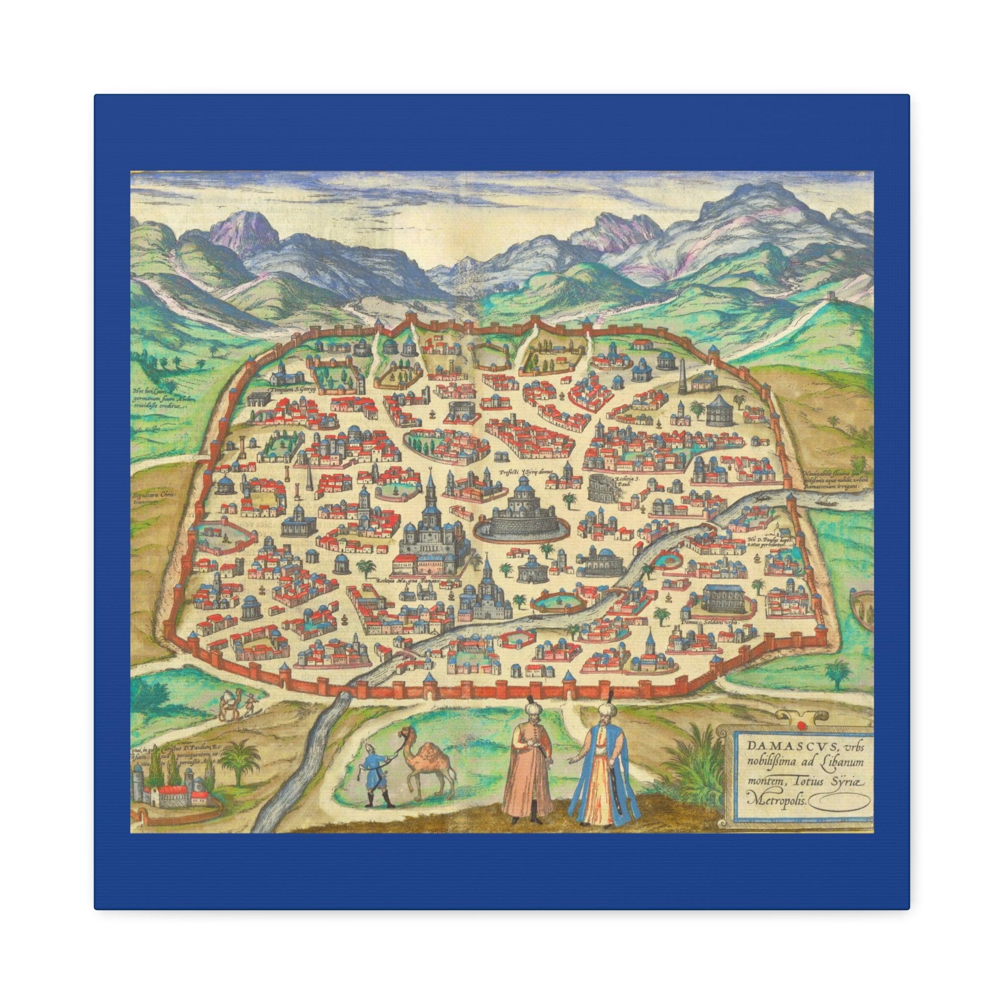 Antique Damascus Syria Birdseye City Map Matte Canvas