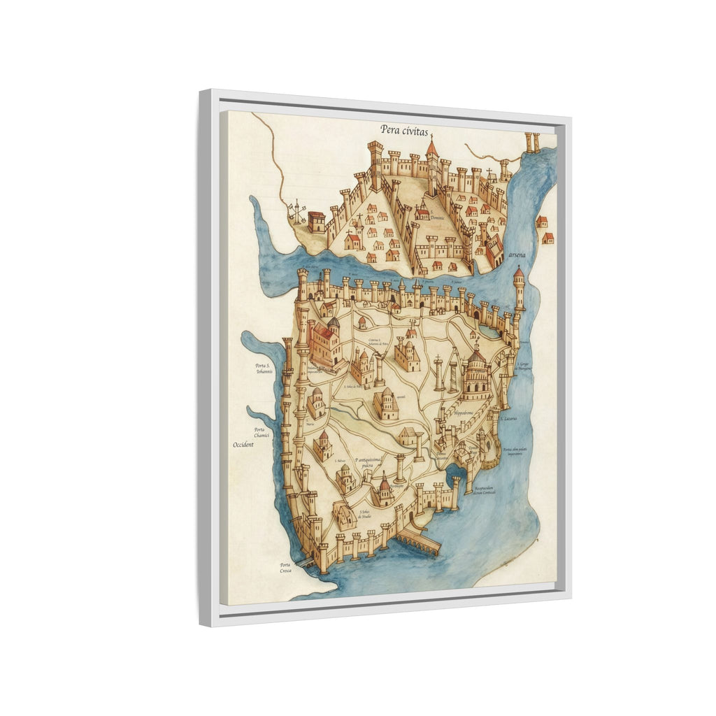 Framed Vintage Constantinople Map Canvas — Matte Nautical Wall Art