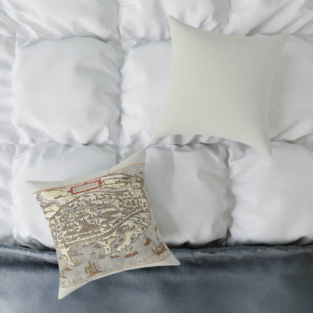 Renaissance Alexandria City View Square Pillow — Braun & Hogenberg Alexandria Port