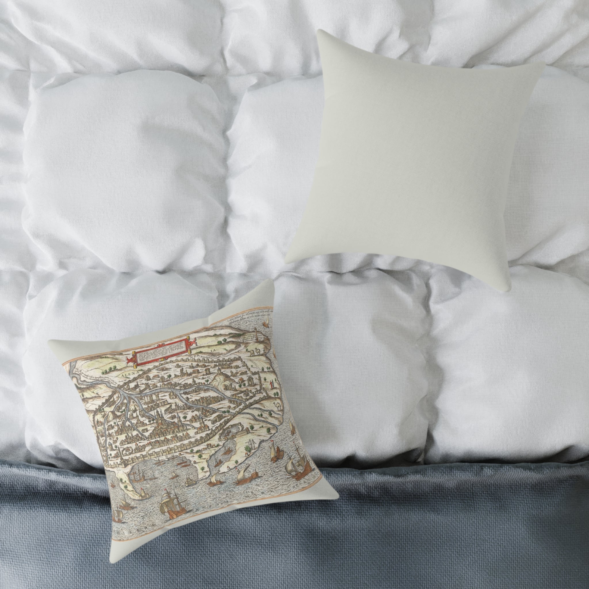 Renaissance Alexandria City View Square Pillow — Braun & Hogenberg Alexandria Port