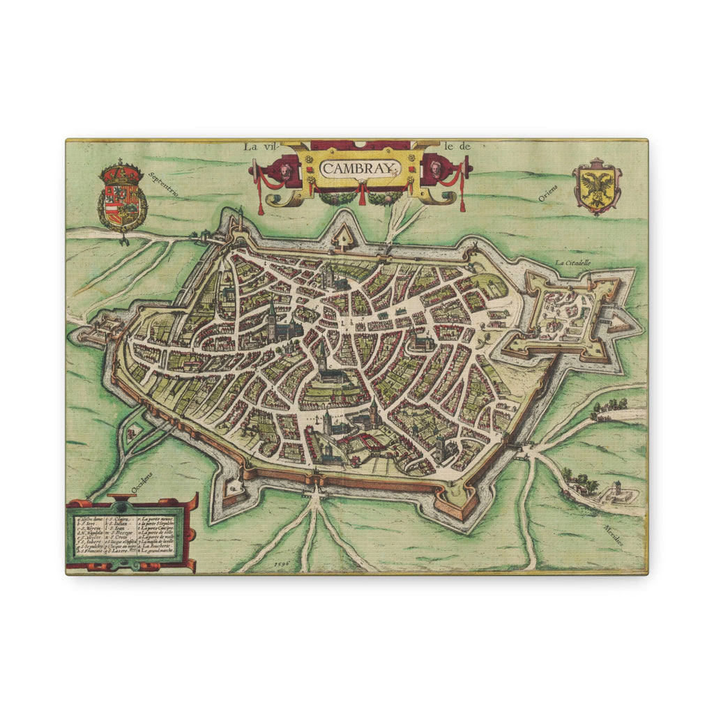Vintage Cambrai City Map Matte Stretched Canvas Wall Art