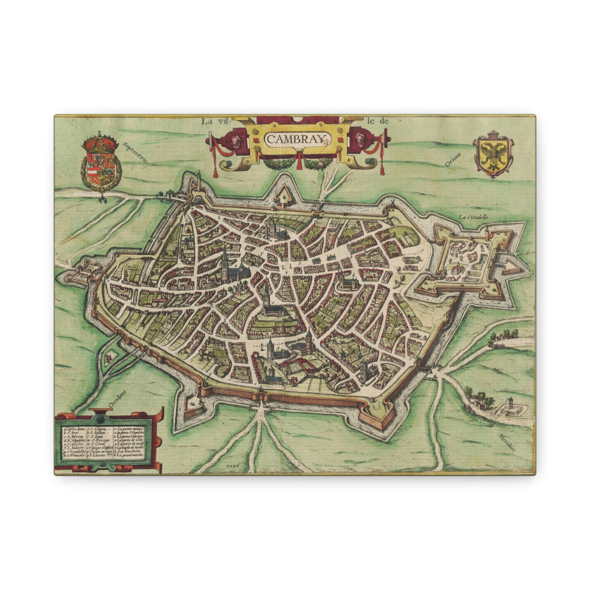 Vintage Cambrai City Map Matte Stretched Canvas Wall Art