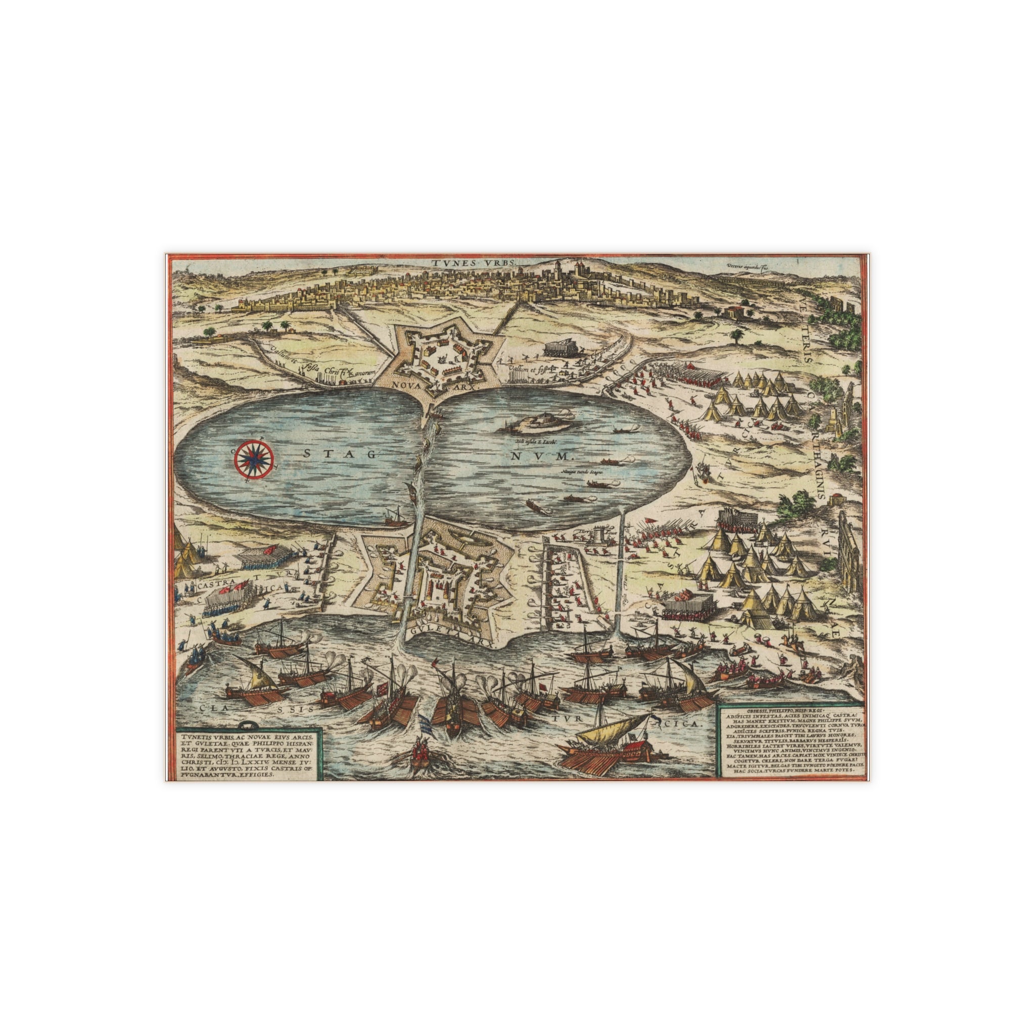 Antique Tunis City View and Battle Scene Ceramic Photo Tile — Antique Battle Print Wall Tile