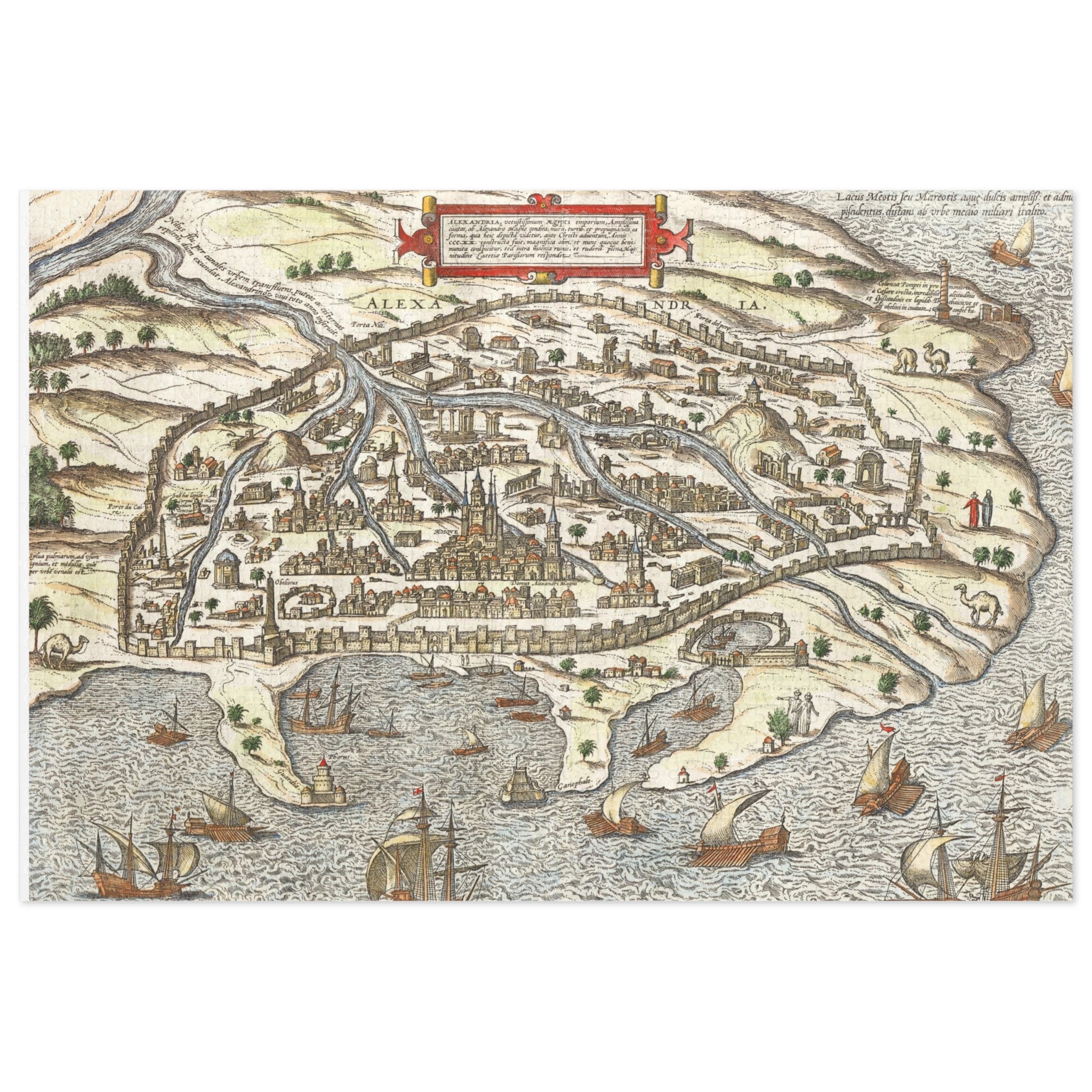 Antique 17th Century Alexandria City-View Jigsaw Puzzle with Tin