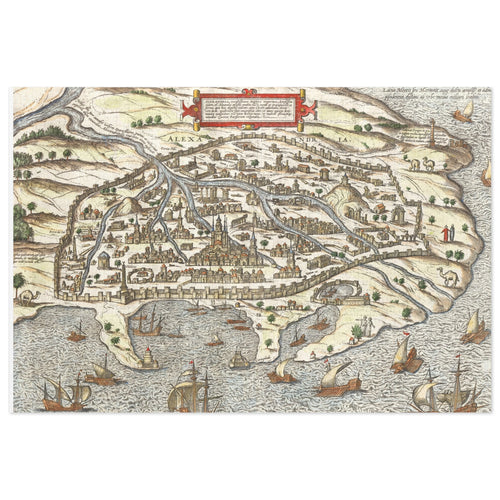 Antique 17th Century Alexandria City-View Jigsaw Puzzle with Tin