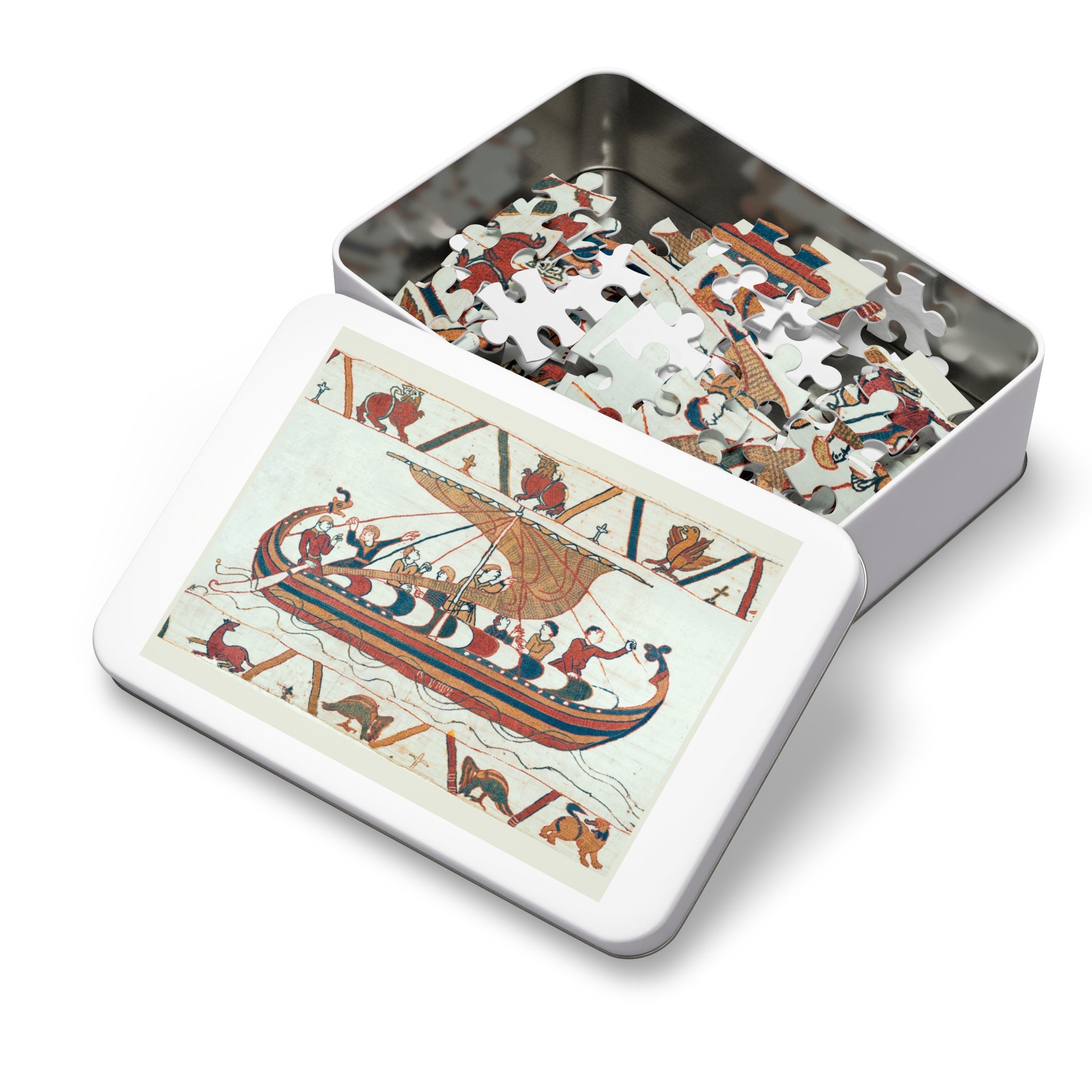 Bayeux Tapestry Norman Ship Jigsaw Puzzle with Tin | Historical Boat Illustration