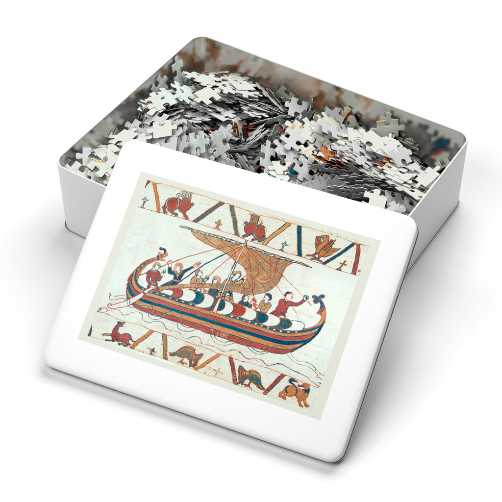 Bayeux Tapestry Norman Ship Jigsaw Puzzle with Tin | Historical Boat Illustration