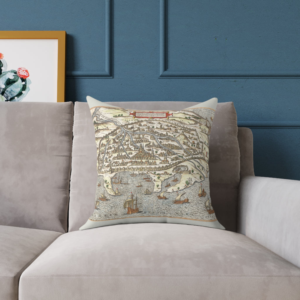 Renaissance Alexandria City View Square Pillow — Braun & Hogenberg Alexandria Port