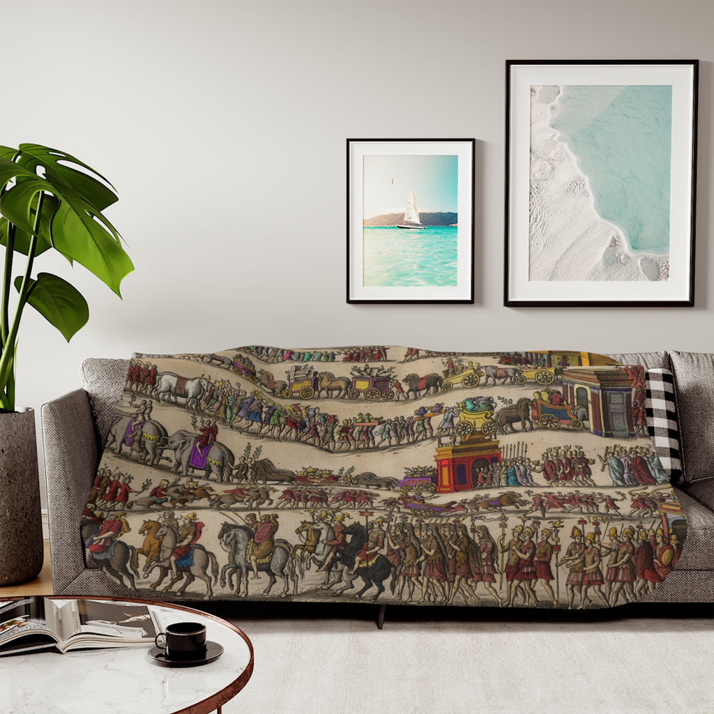 Roman Triumph Procession Hand-Colored Engraving Sherpa Blanket | Classical Art Throw