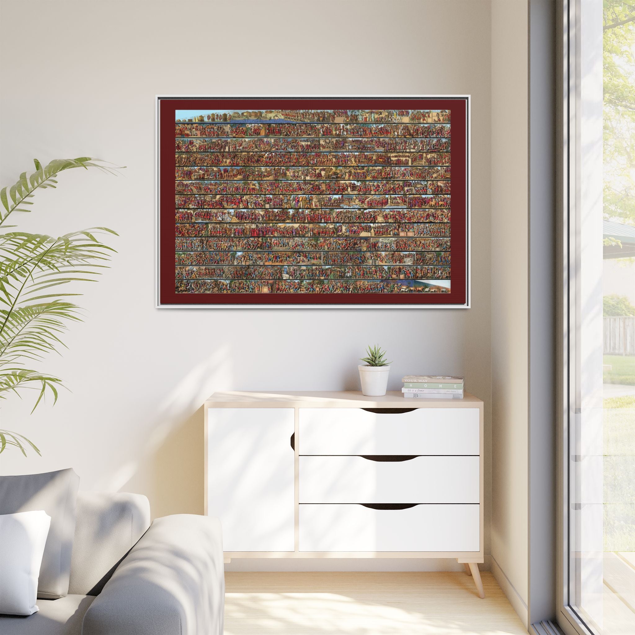 Colorized Depiction of Trajan's Column in Rome Framed Matte Canvas