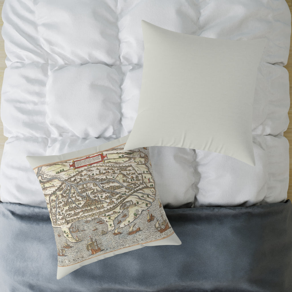 Renaissance Alexandria City View Square Pillow — Braun & Hogenberg Alexandria Port