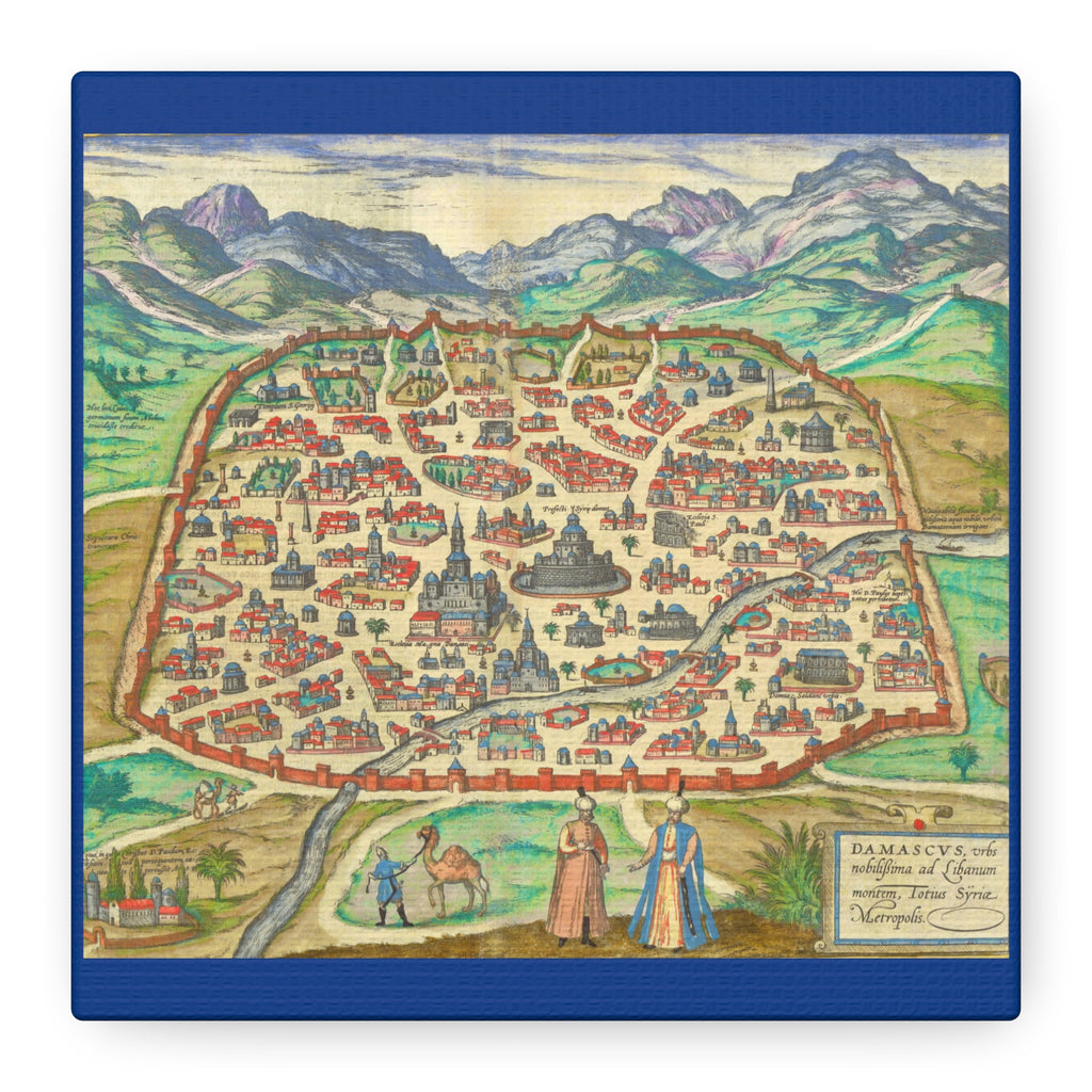 Antique Damascus Syria Birdseye City Map Matte Canvas