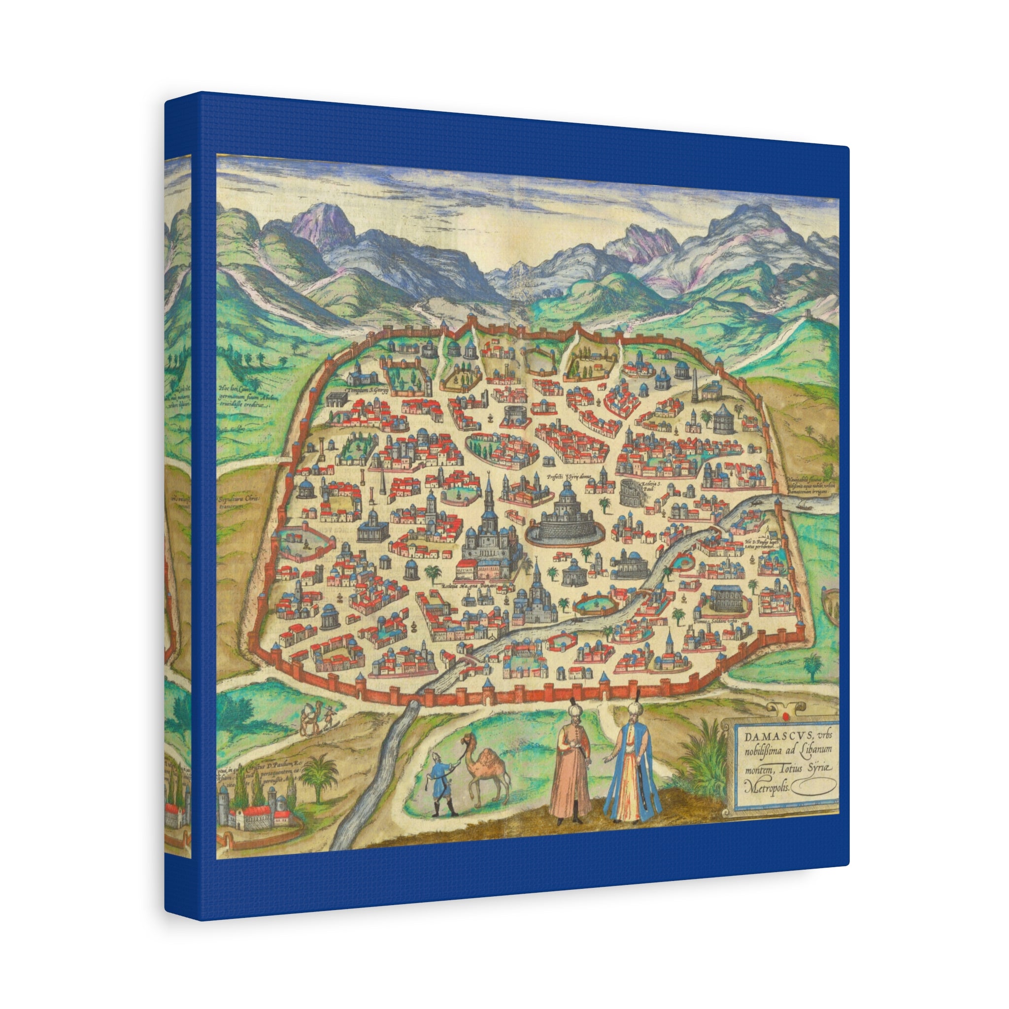 Antique Damascus Syria Birdseye City Map Matte Canvas