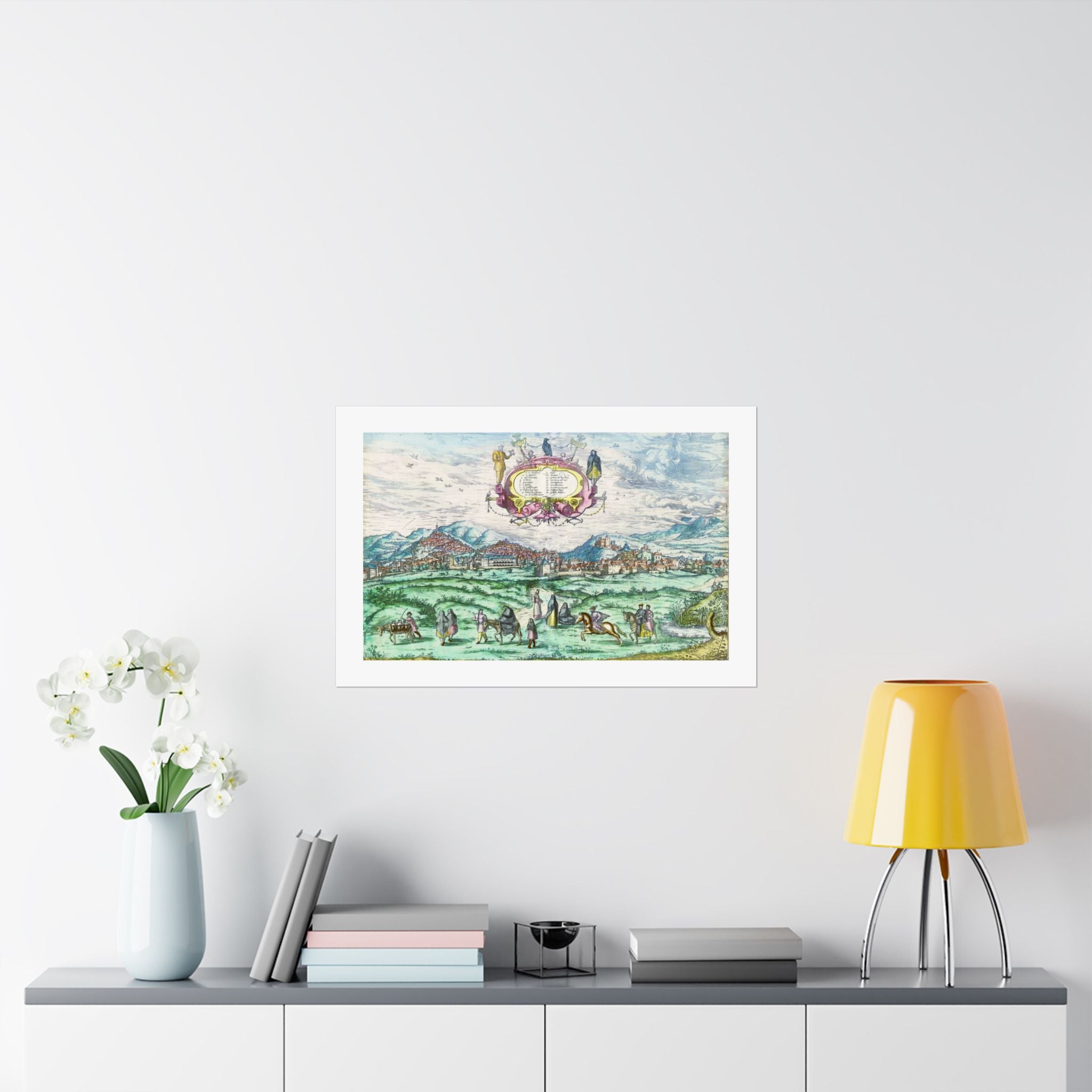 Hand-colored Renaissance Granada City View Satin Poster | Historic Map Art, Civitates Orbis Terrarum