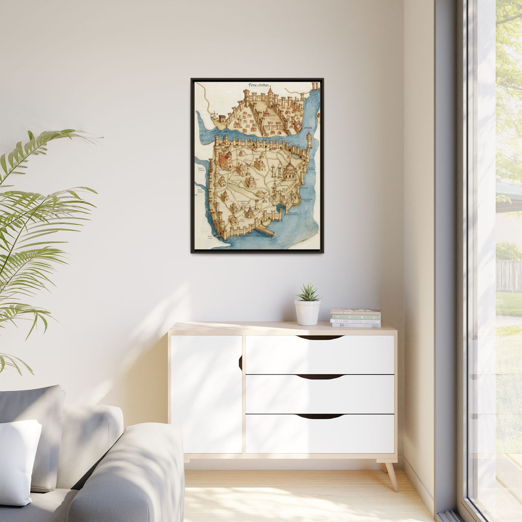 Framed Vintage Constantinople Map Canvas — Matte Nautical Wall Art