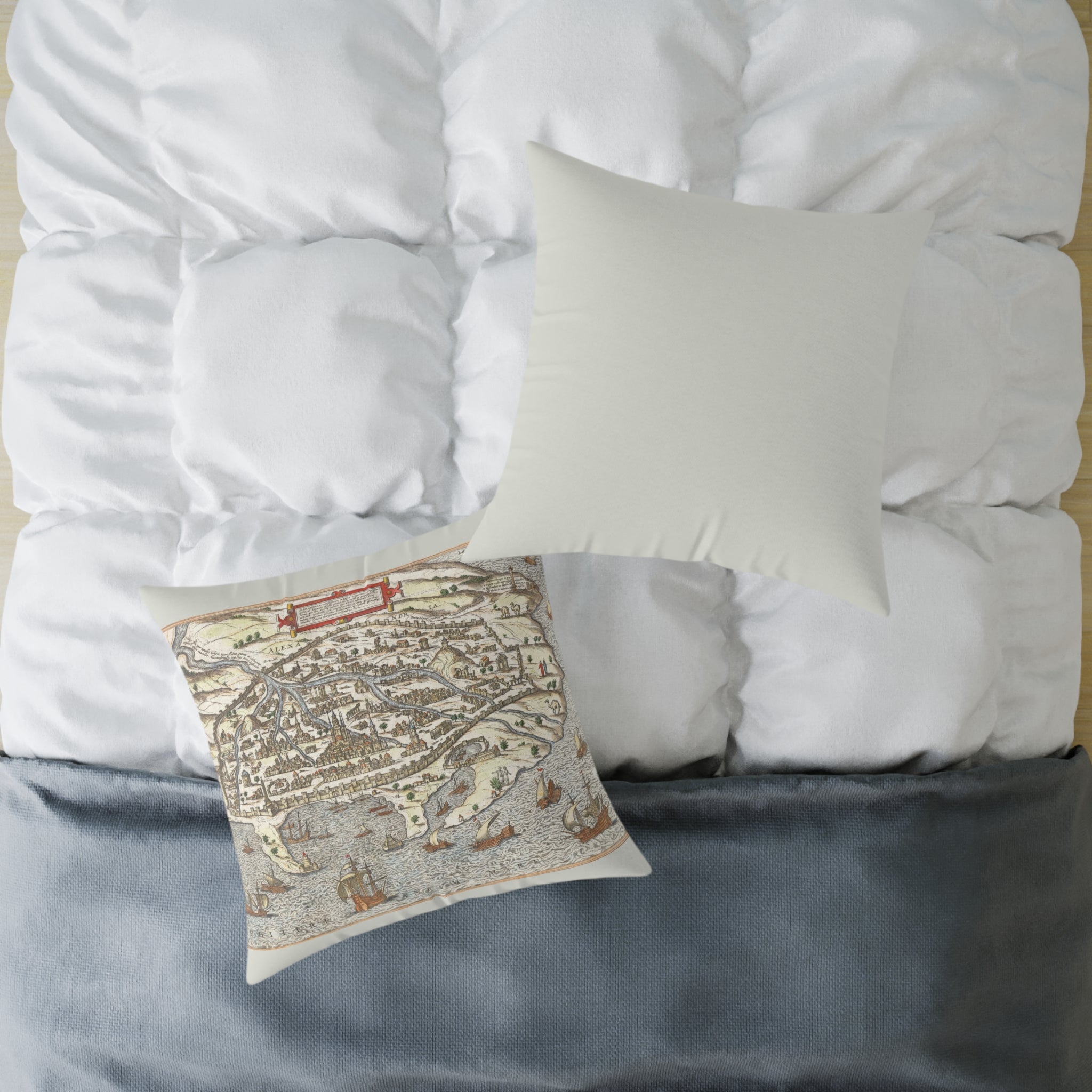 Renaissance Alexandria City View Square Pillow — Braun & Hogenberg Alexandria Port