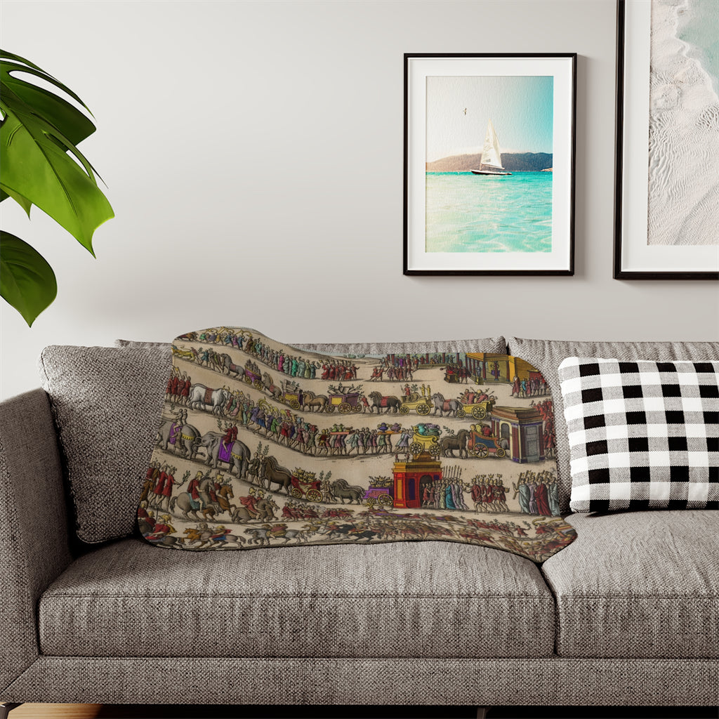 Roman Triumph Procession Hand-Colored Engraving Sherpa Blanket | Classical Art Throw