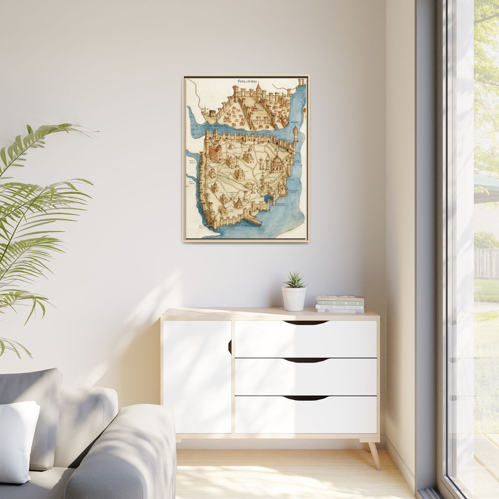 Framed Vintage Constantinople Map Canvas — Matte Nautical Wall Art