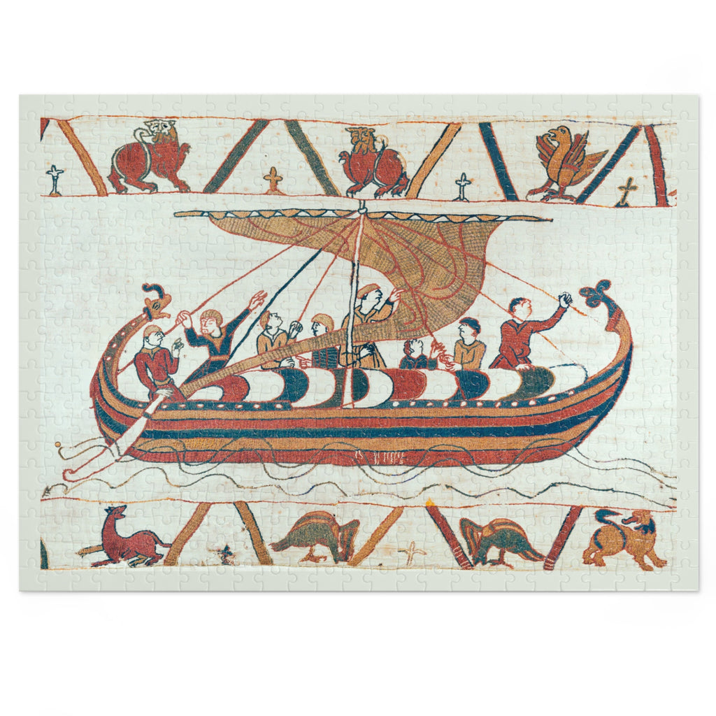 Bayeux Tapestry Norman Ship Jigsaw Puzzle with Tin | Historical Boat Illustration