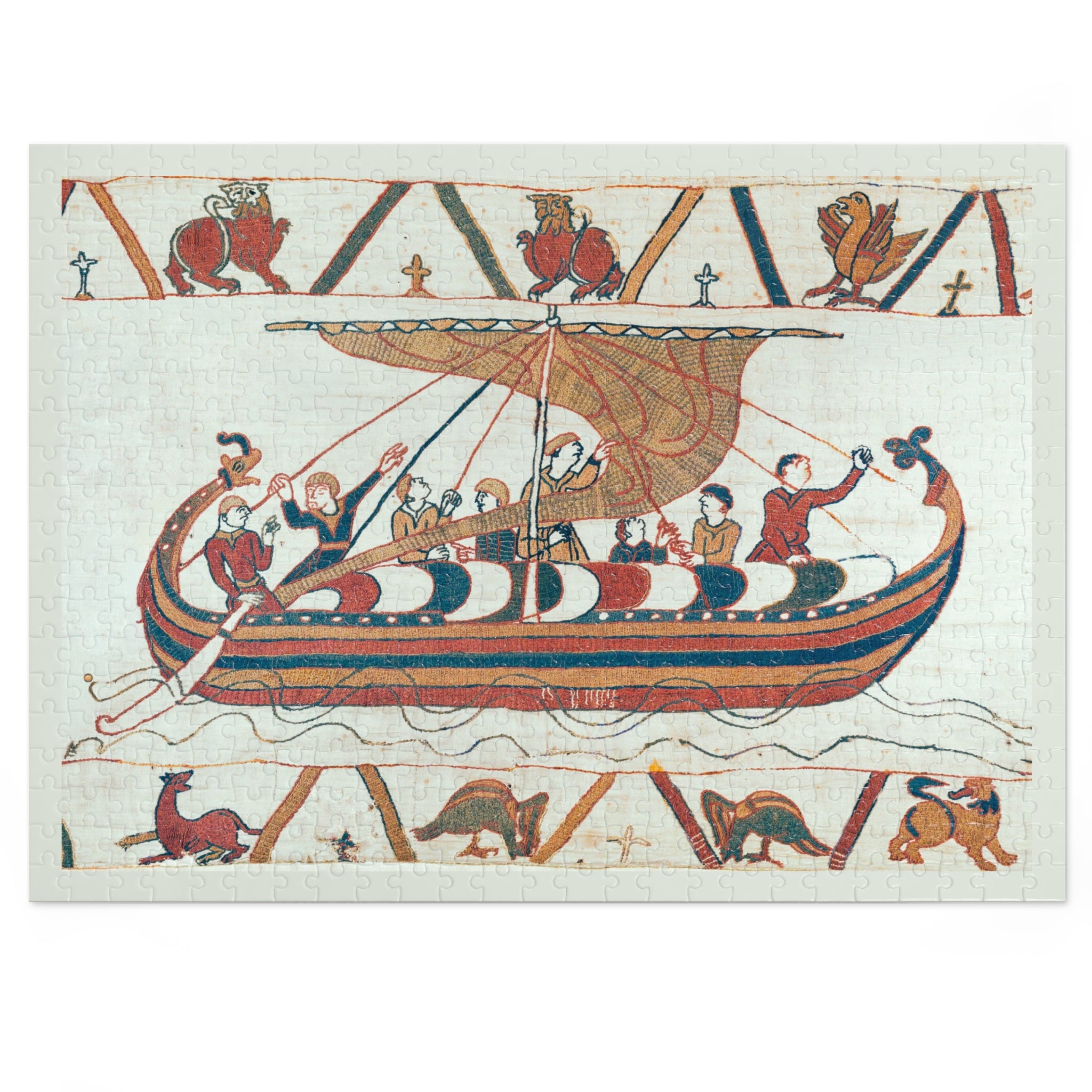 Bayeux Tapestry Norman Ship Jigsaw Puzzle with Tin | Historical Boat Illustration