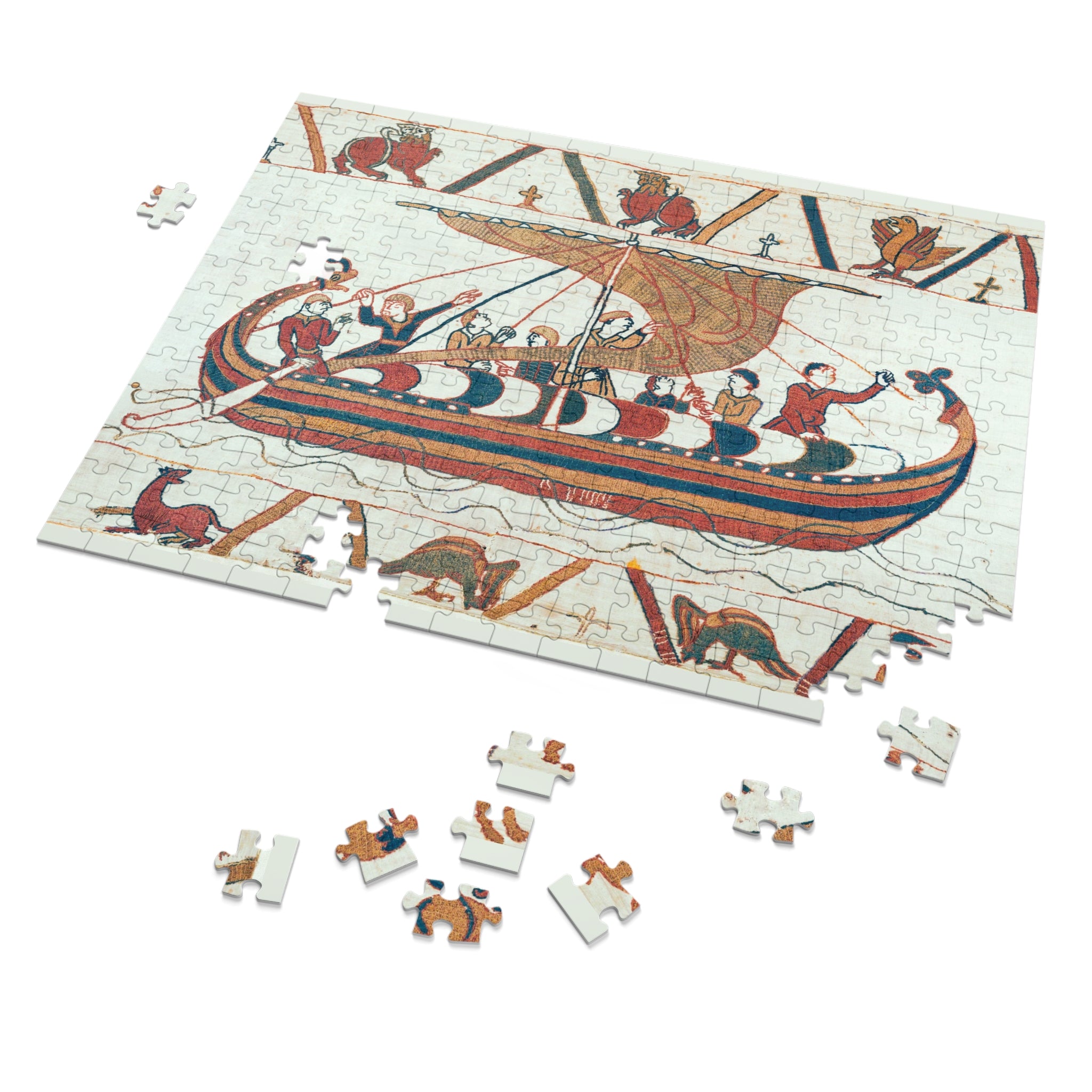 Bayeux Tapestry Norman Ship Jigsaw Puzzle with Tin | Historical Boat Illustration