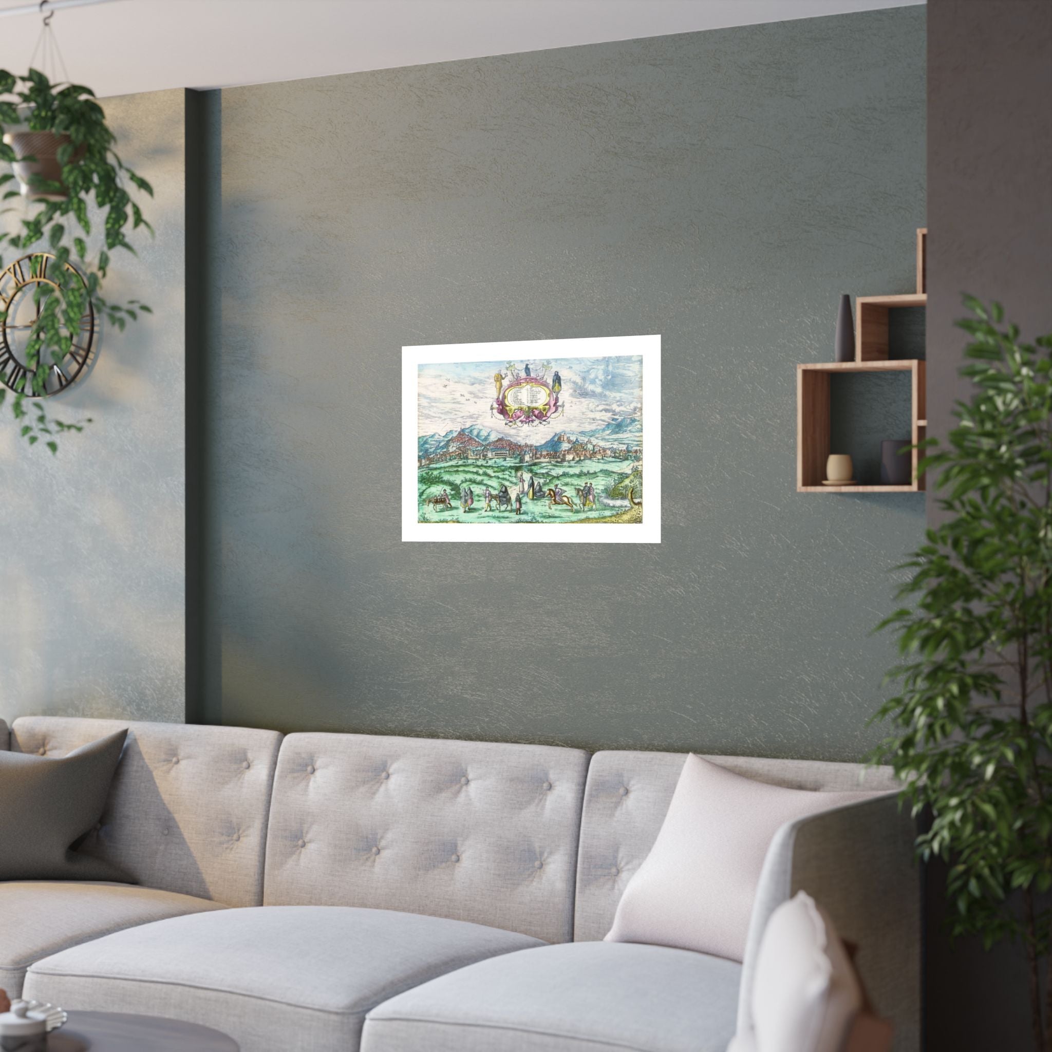 Hand-colored Renaissance Granada City View Satin Poster | Historic Map Art, Civitates Orbis Terrarum