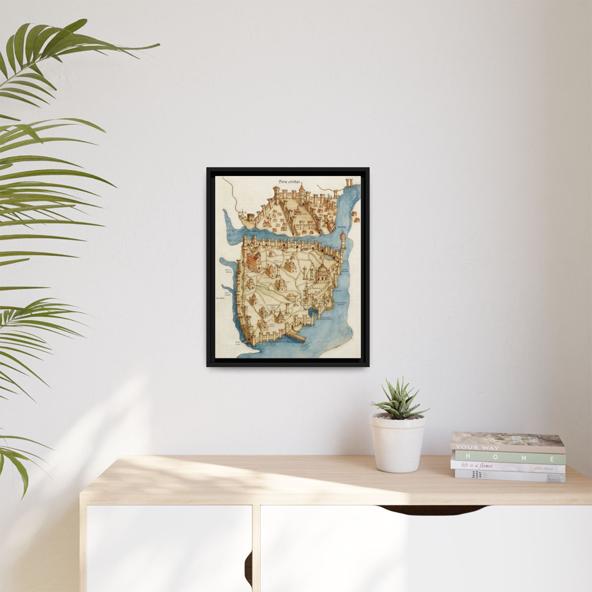Framed Vintage Constantinople Map Canvas — Matte Nautical Wall Art