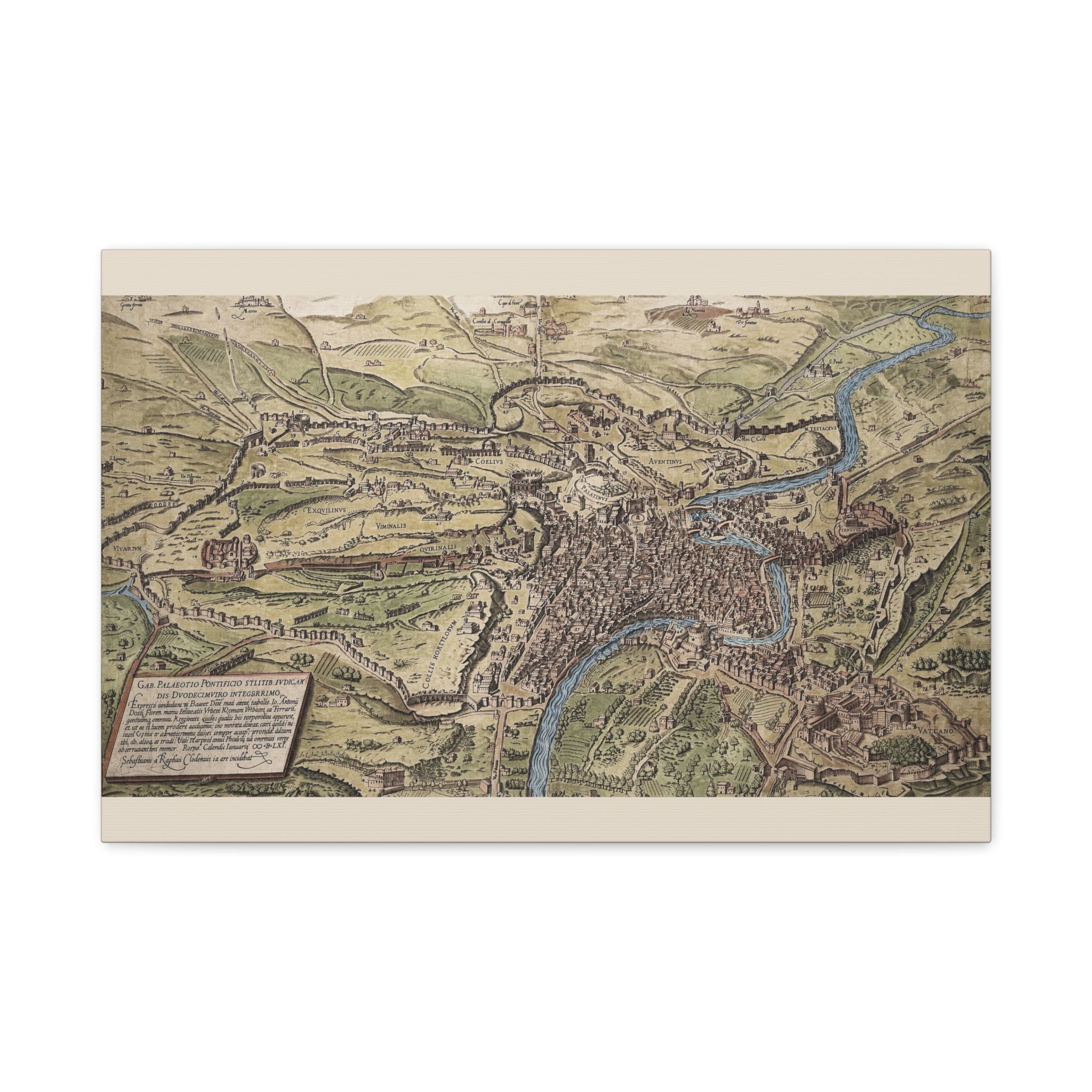 Antique City Map of Rome Matte Canvas Print — Vintage Stretched Wall Art