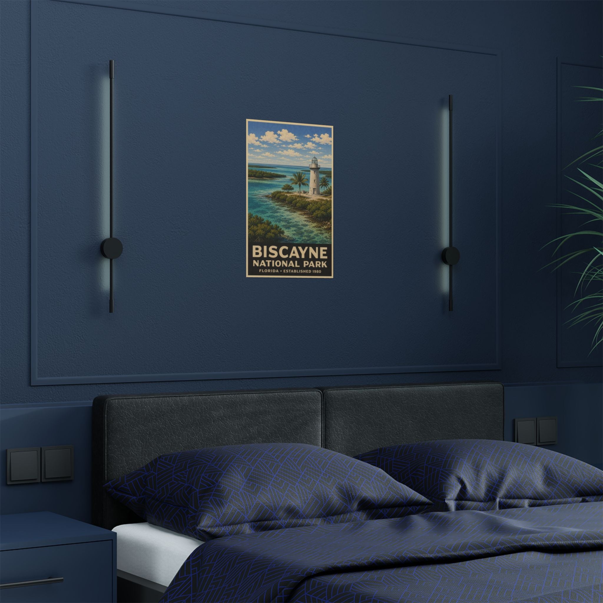 Biscayne National Park Lighthouse Poster — Vintage Florida Travel Print (300gsm)