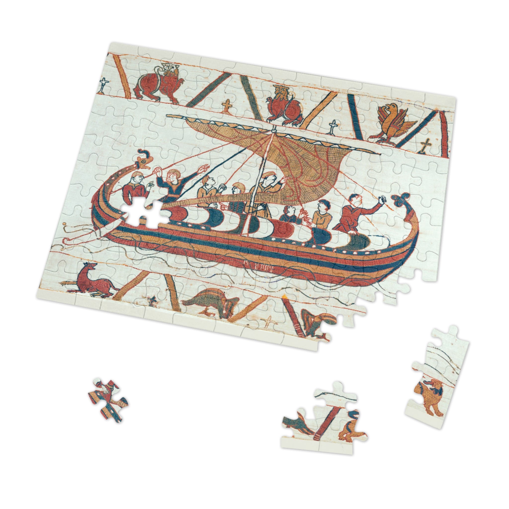 Bayeux Tapestry Norman Ship Jigsaw Puzzle with Tin | Historical Boat Illustration