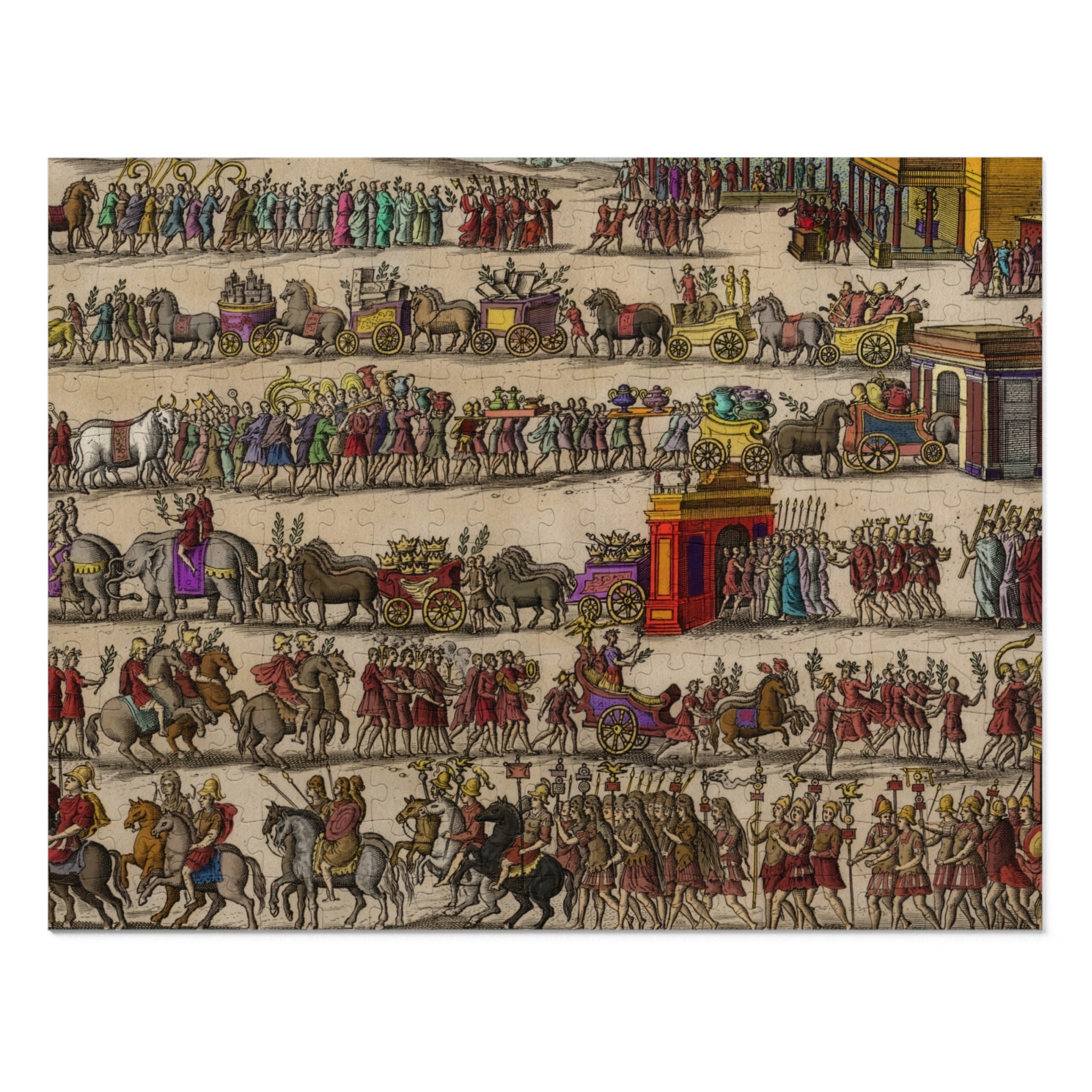 Roman Triumph Illustration Jigsaw Puzzle with Tin | Hand-Colored Engraving