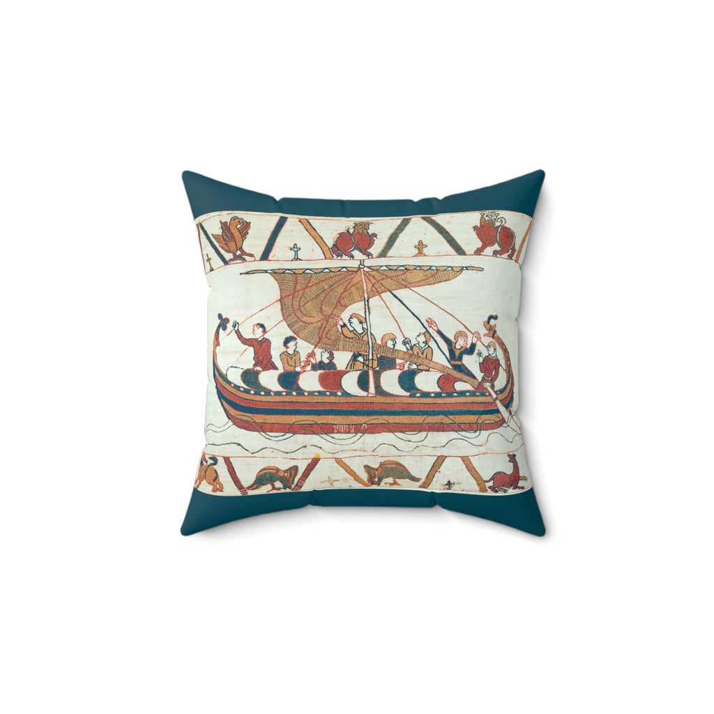 Bayeux Tapestry Battle of Hastings Faux Suede Square Pillow | Medieval Norman Invasion