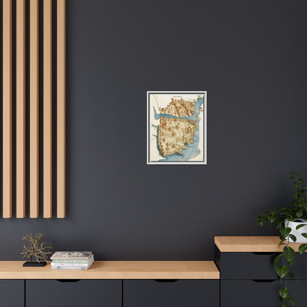 Framed Vintage Constantinople Map Canvas — Matte Nautical Wall Art