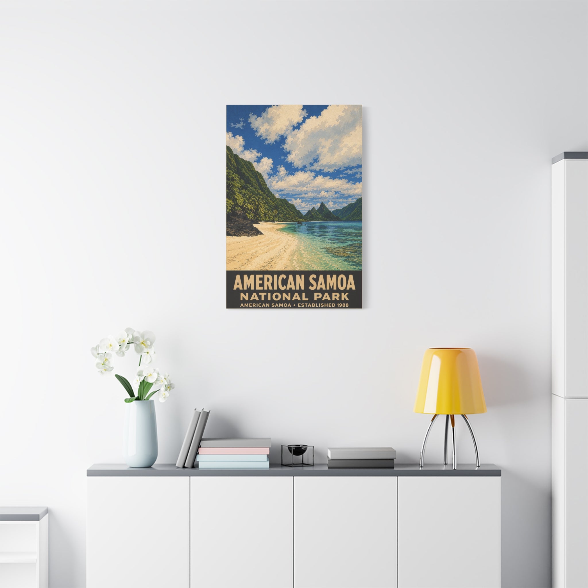American Samoa National Park Matte Canvas Wall Art — Tropical Beach Vintage Travel Poster