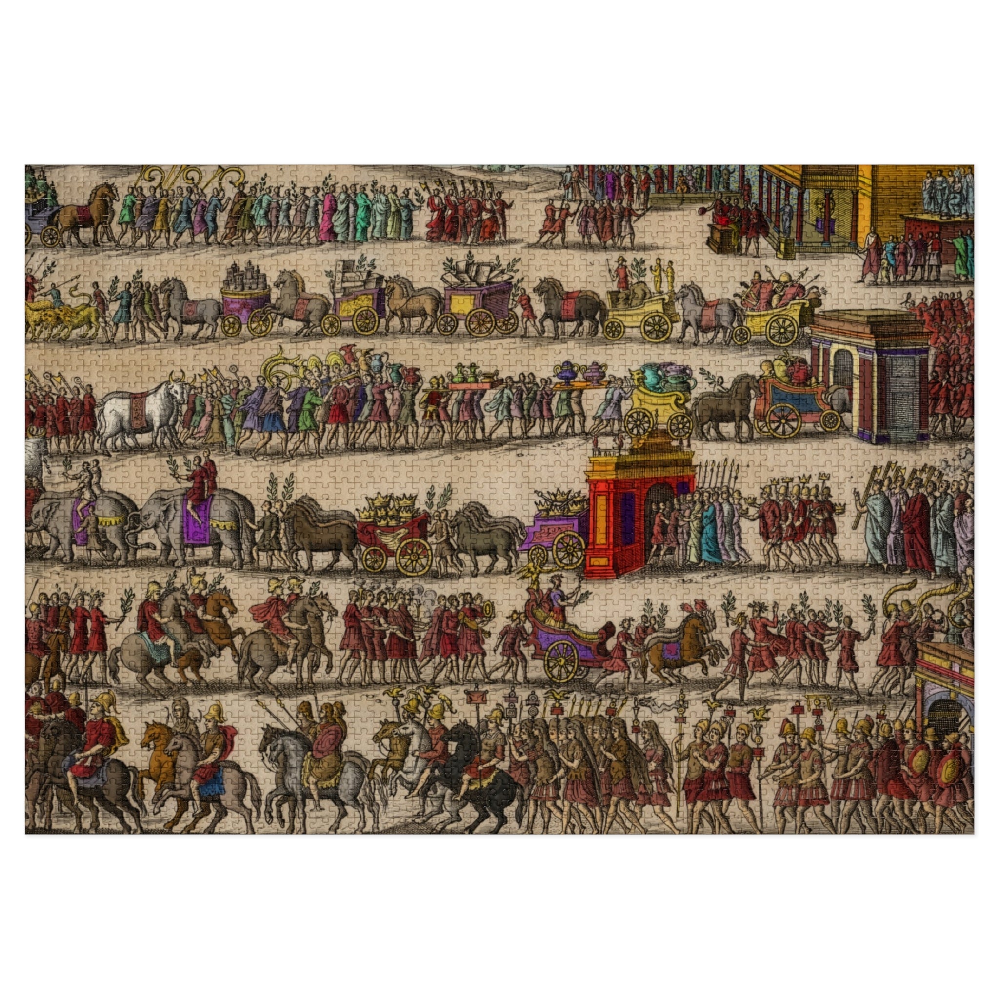 Roman Triumph Illustration Jigsaw Puzzle with Tin | Hand-Colored Engraving