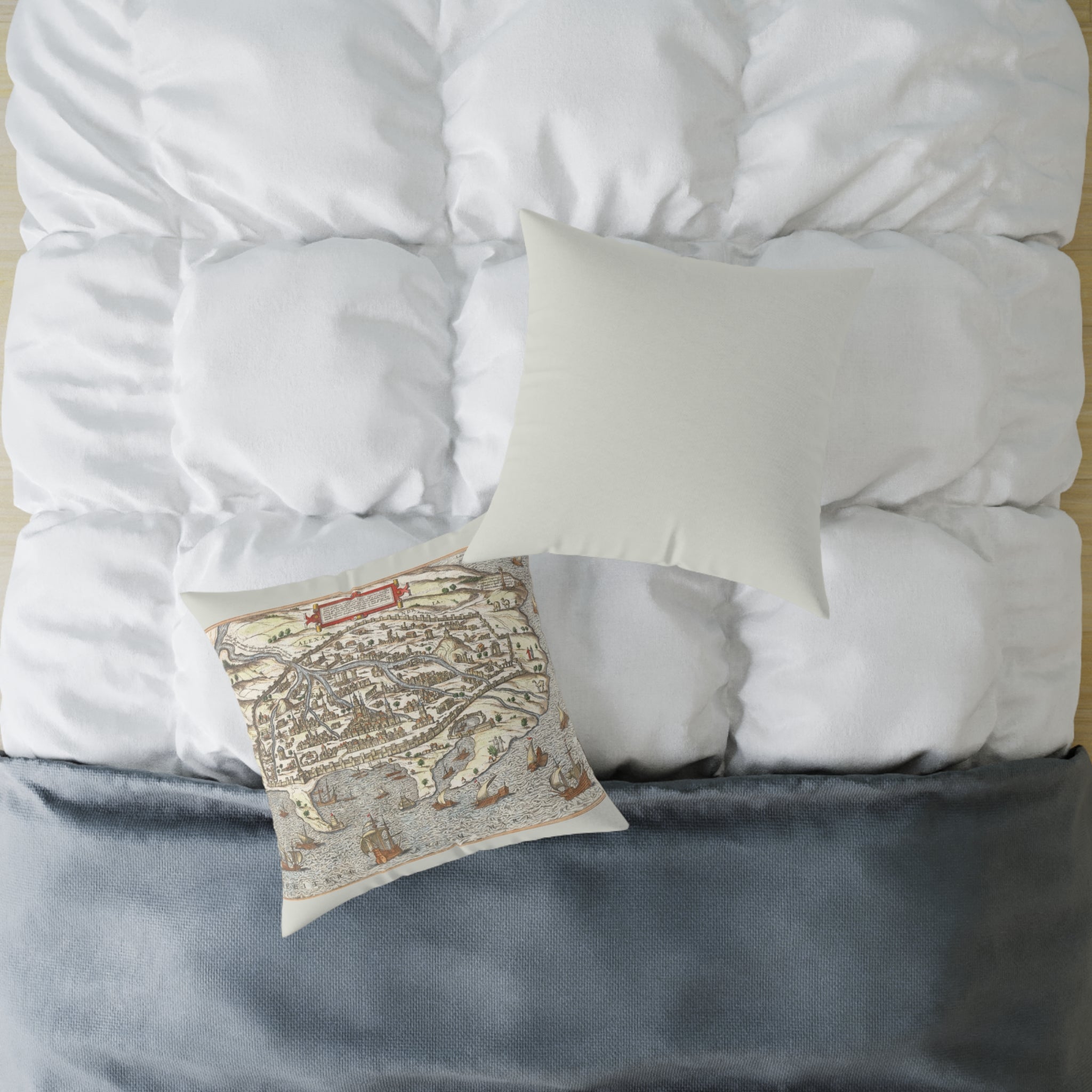 Renaissance Alexandria City View Square Pillow — Braun & Hogenberg Alexandria Port