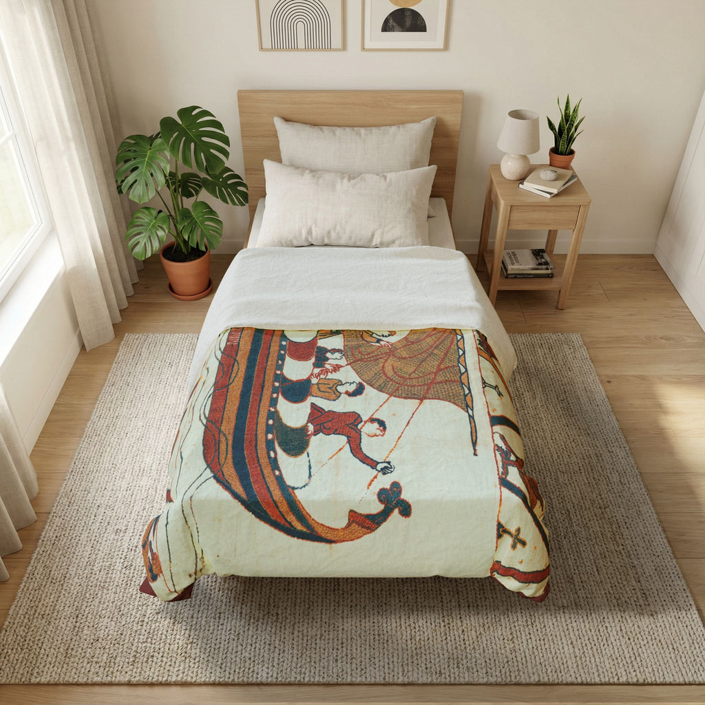 Bayeux Tapestry Norman Boat Duvet Cover | Medieval Invasion Scene