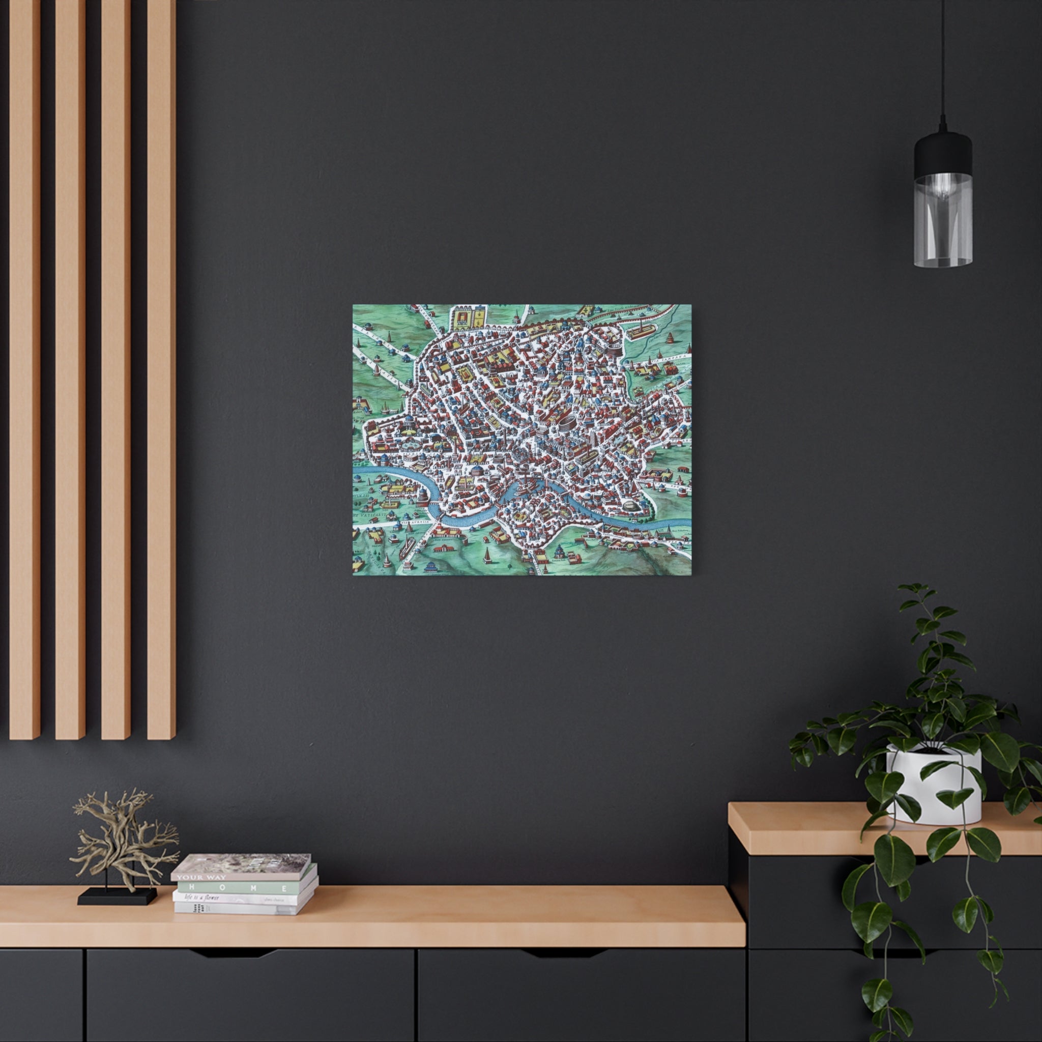 Vintage Bird's-Eye Map of Ancient Rome Matte Canvas