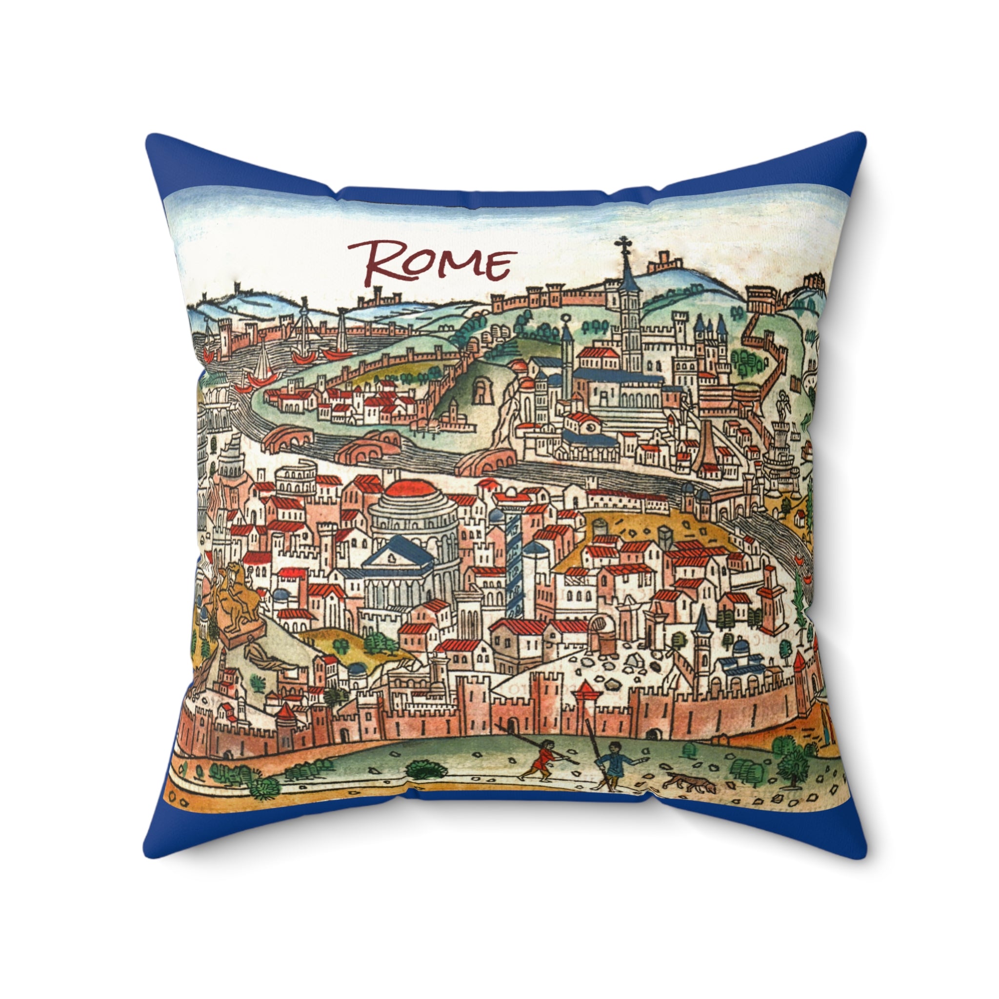 Rome (Roma) Antique-Style City View Pillow | Faux Suede Square Pillow