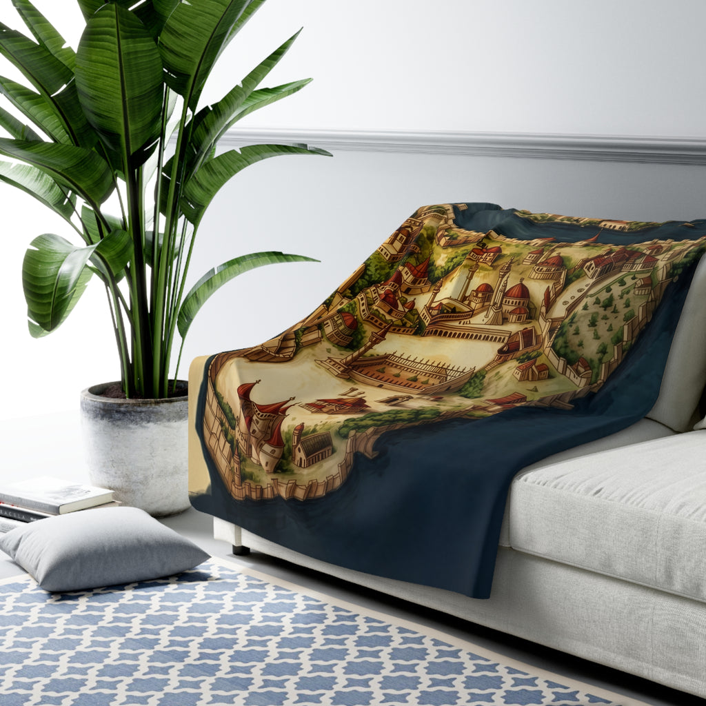 Constantinople Vintage Map Sherpa Fleece Blanket