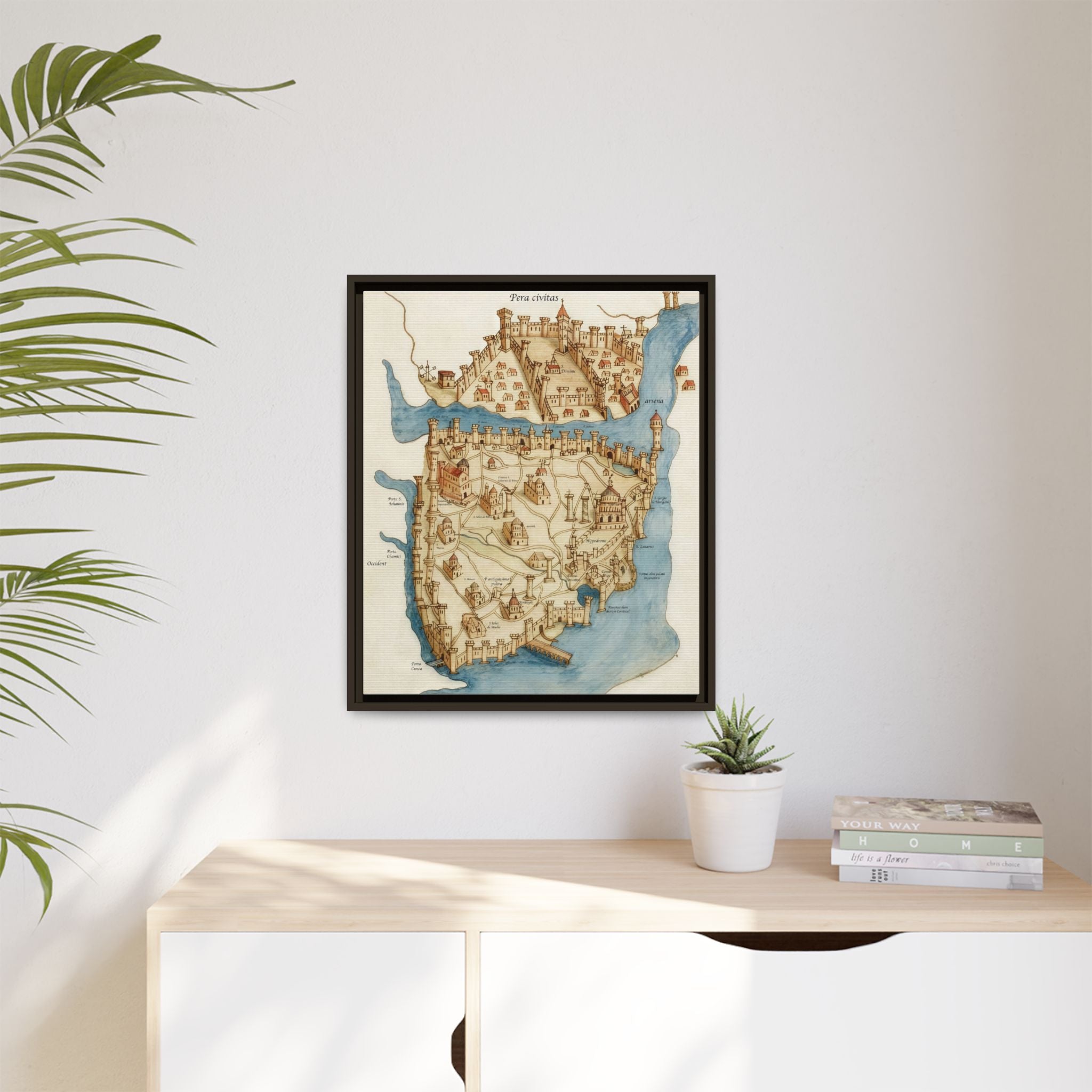 Framed Vintage Constantinople Map Canvas — Matte Nautical Wall Art