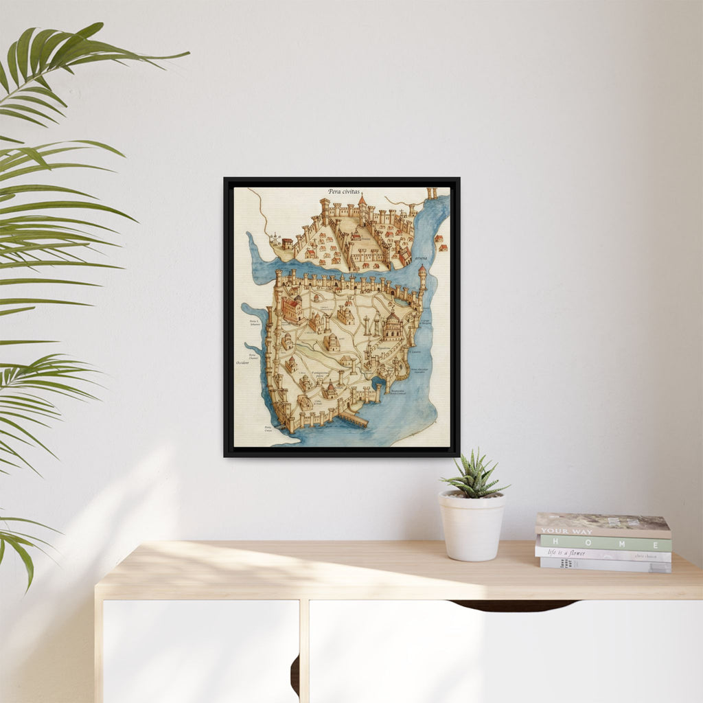Framed Vintage Constantinople Map Canvas — Matte Nautical Wall Art